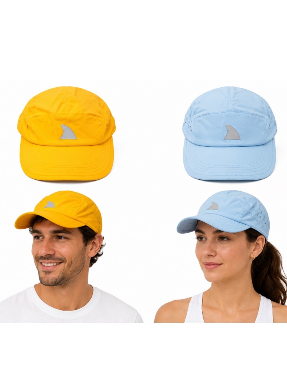NEW - Set of 2 Unisex Shark Fin Performance Hats Caps w Adjustable Toggle Back